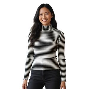 Black and Ivory Striped Turtleneck Top